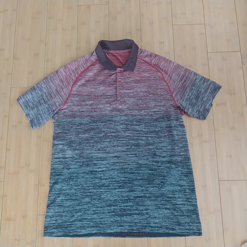 Lululemon Men's 1/4 Button Up Polo Collared Short Sleeve Shirt Ombre Size XL